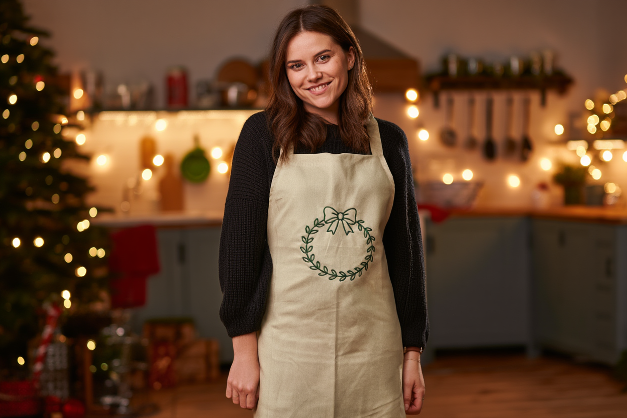 Përparëse kuzhine me qëndisje festive