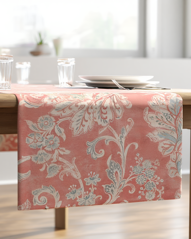 Mbulese tavoline klasik floral në nuanca rozë të pluhurosur