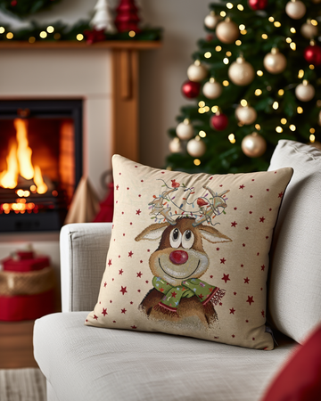 Këllëf jastëku dekorativ me Drer Krishtlindjesh