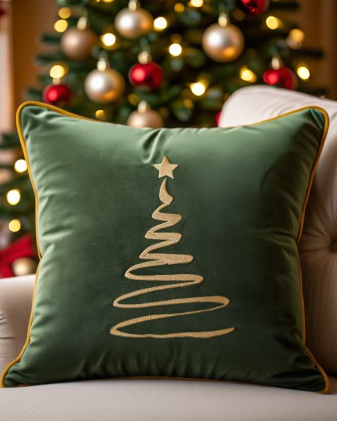 Jastëk dekorativ festiv velvet me qëndisje dhe kordon