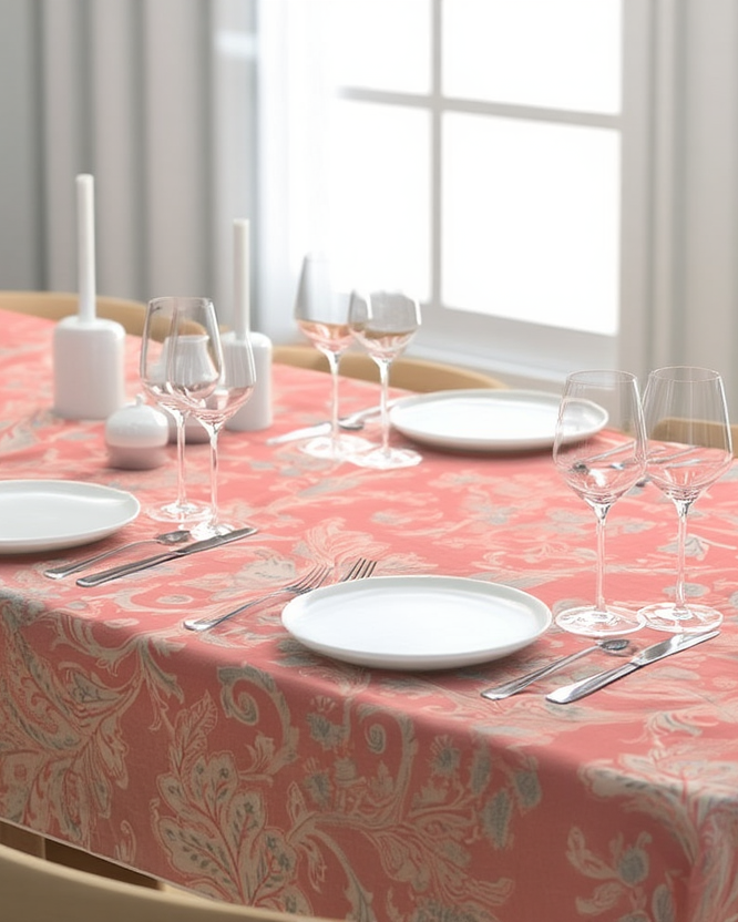 Mbulese tavoline klasik floral në nuanca rozë të pluhurosur