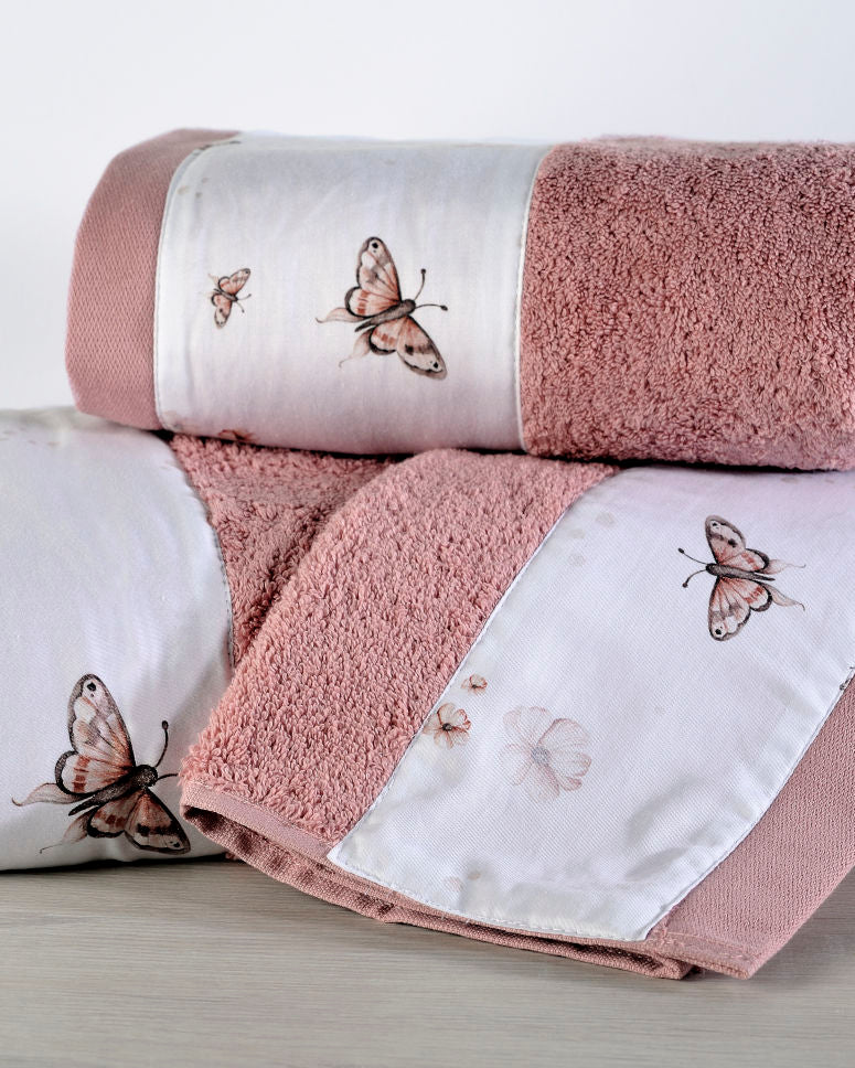 Set peshqirësh 100% pambuk – Rozë me flutura