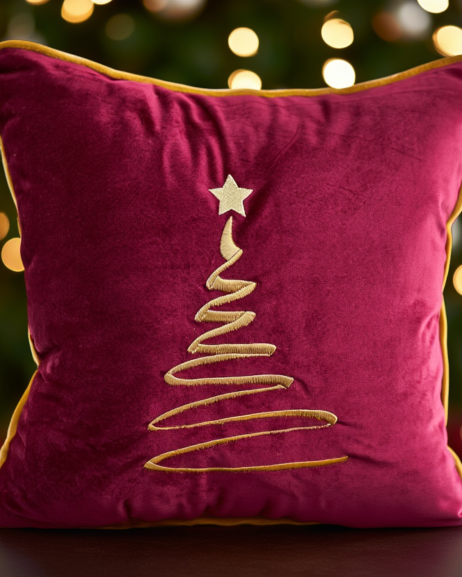 Jastëk dekorativ festiv velvet me qëndisje dhe kordon