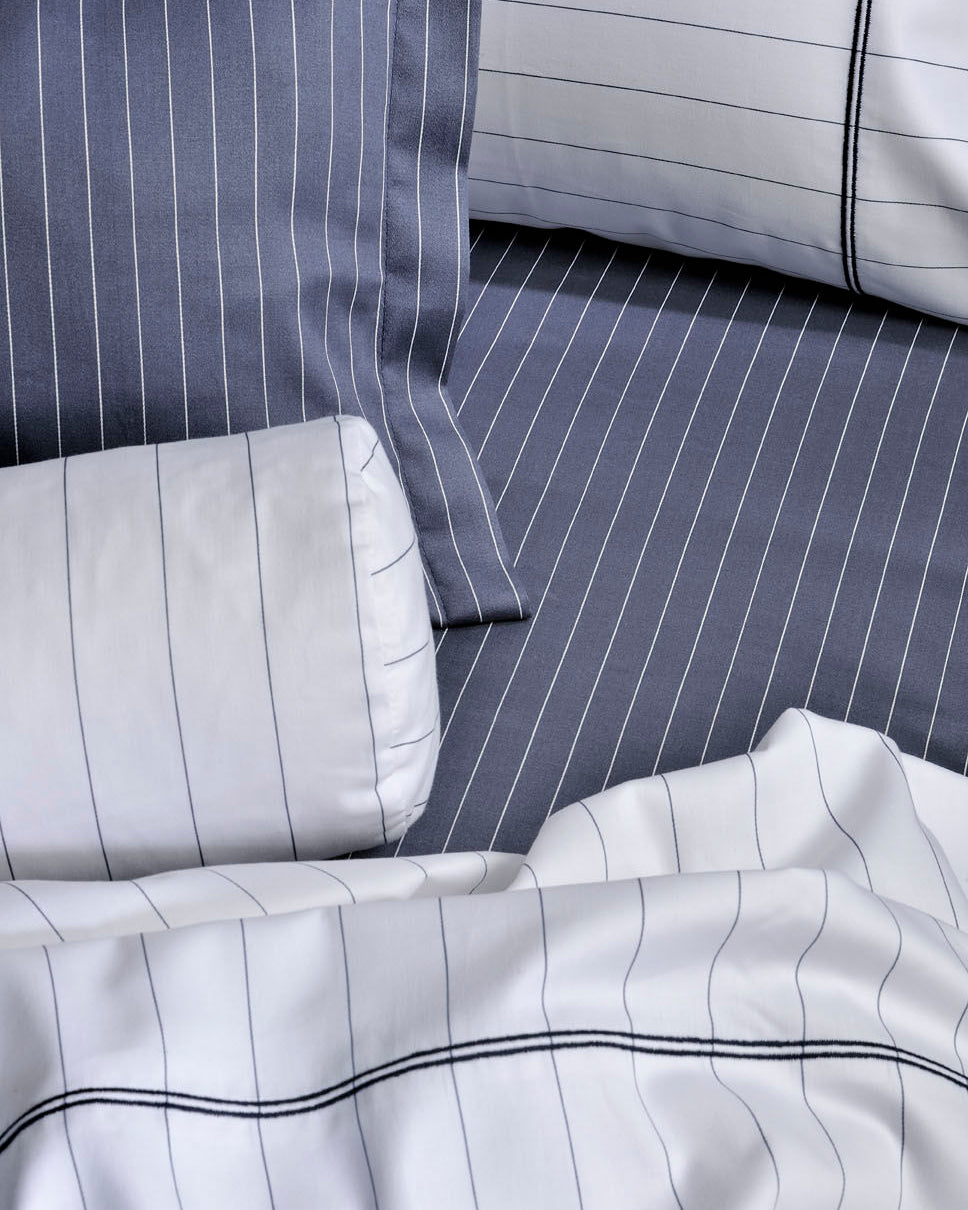 Set Çarçafi Dopio me vija PINSTRIPE BLU
