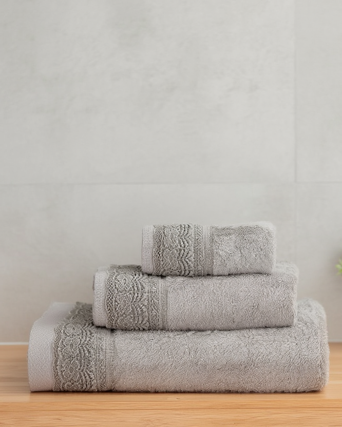 Set Peshqiri me Dantellë ngjyrë gri