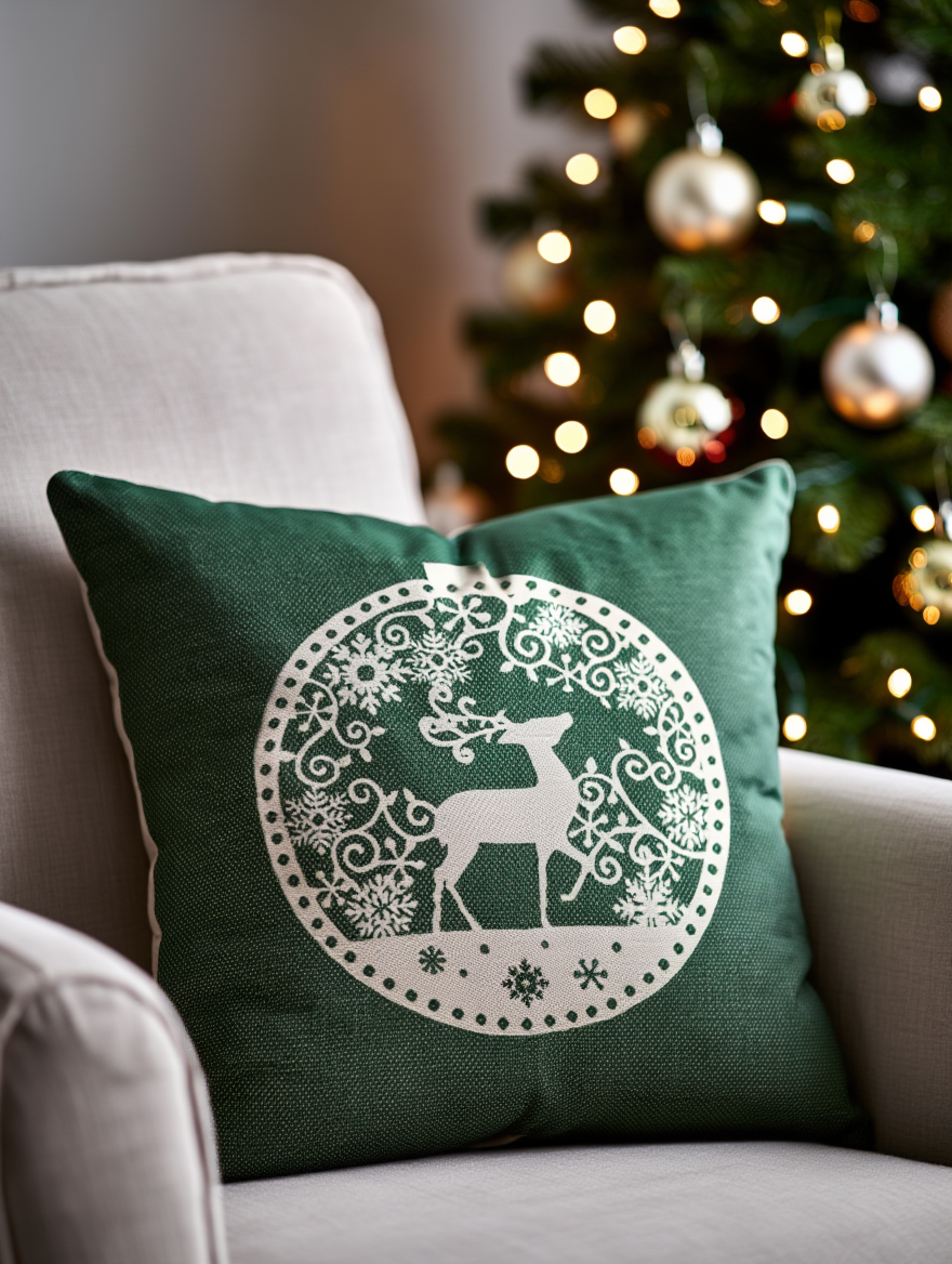 Këllëf jastëku dekorativ me drerë Krishtlindjesh