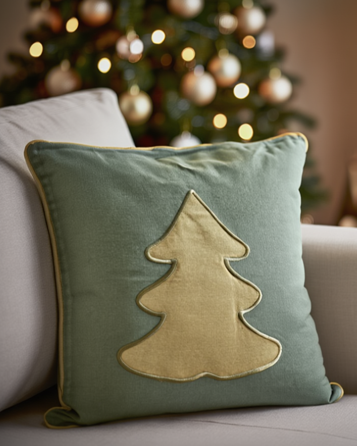 Jastëk dekorativ festiv me qëndisje dhe kordon