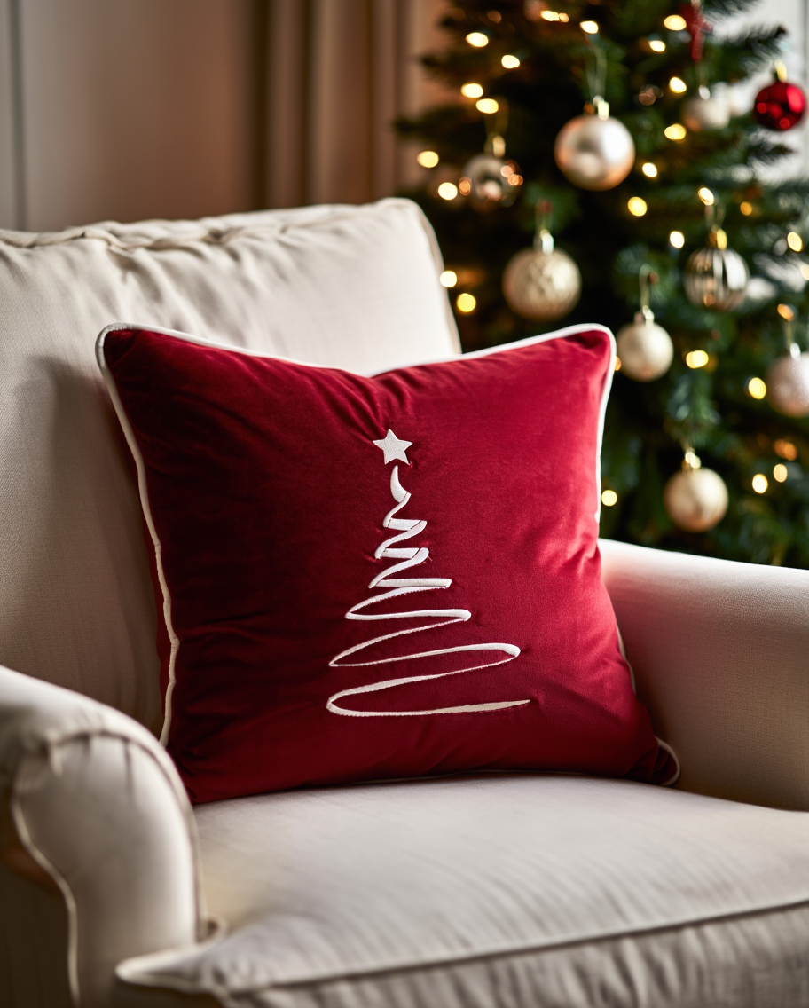 Jastëk dekorativ festiv velvet me qëndisje dhe kordon