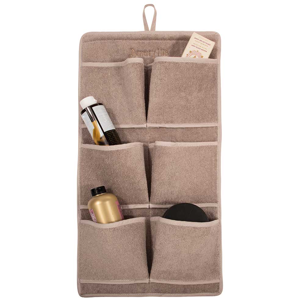 Çantë tualeti banjoje prej materiali peshqiri në ngjyrë kafe