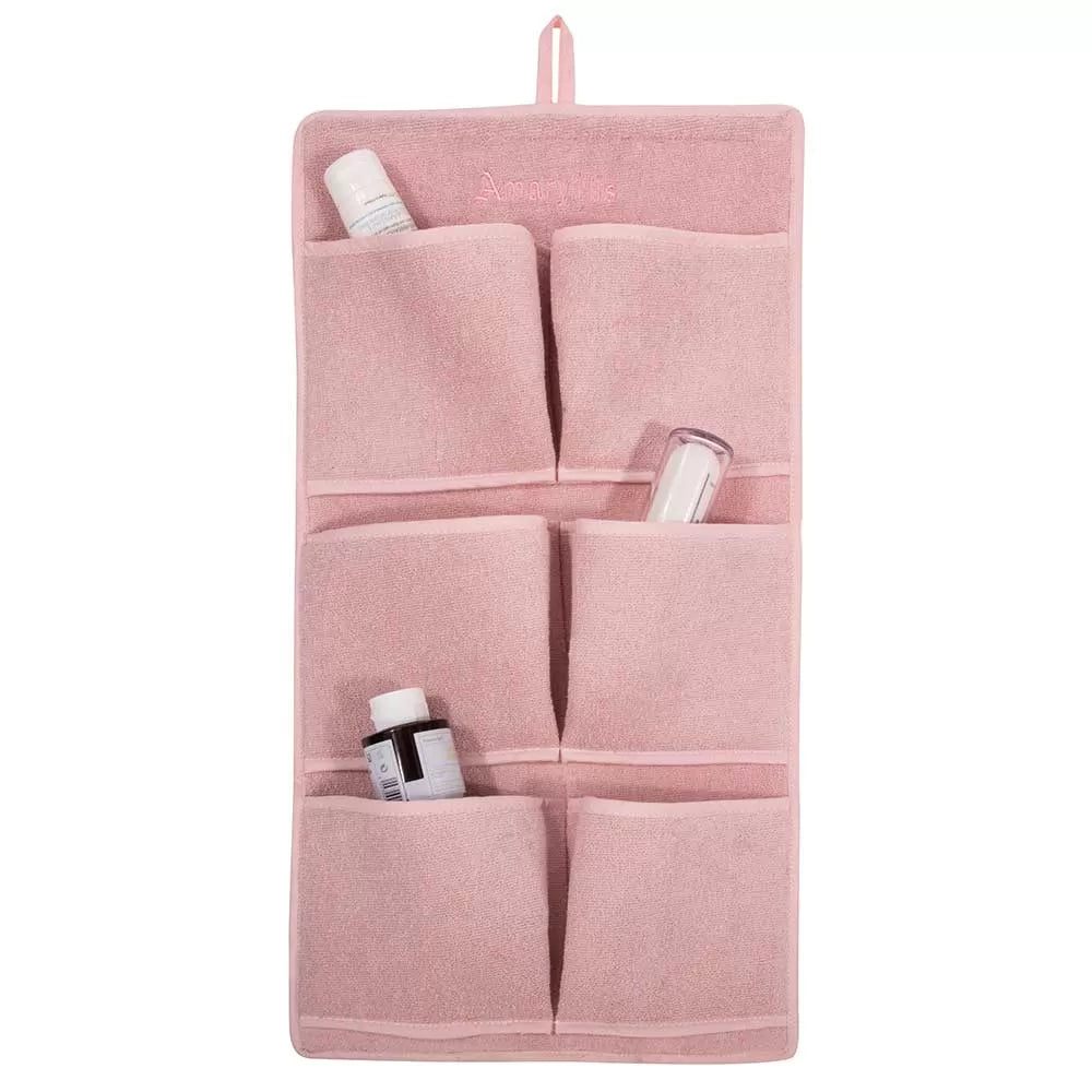 Çantë tualeti banjoje prej materiali peshqiri në ngjyrë rozë
