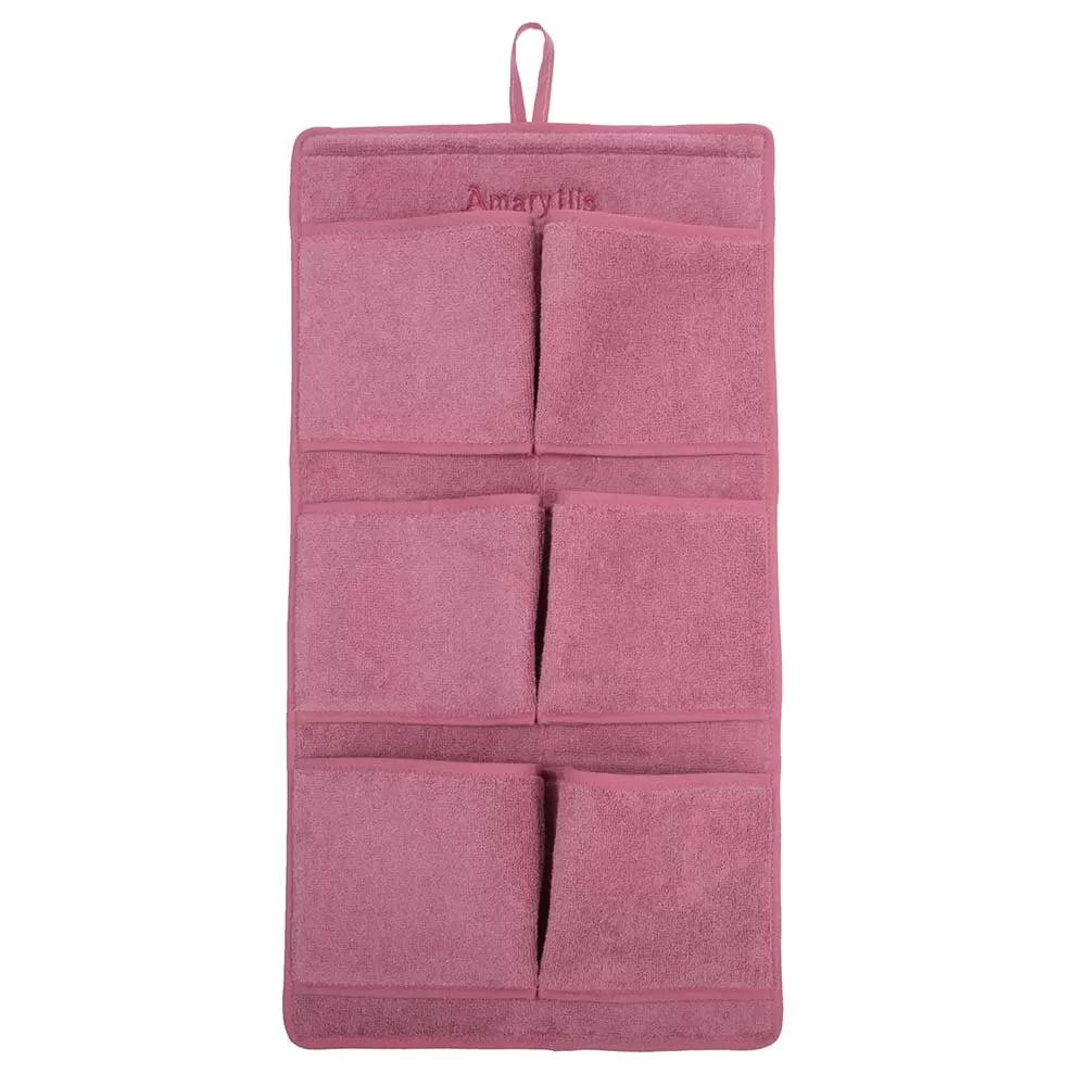 Çantë tualeti banjoje prej materiali peshqiri në ngjyrë rozë e errët