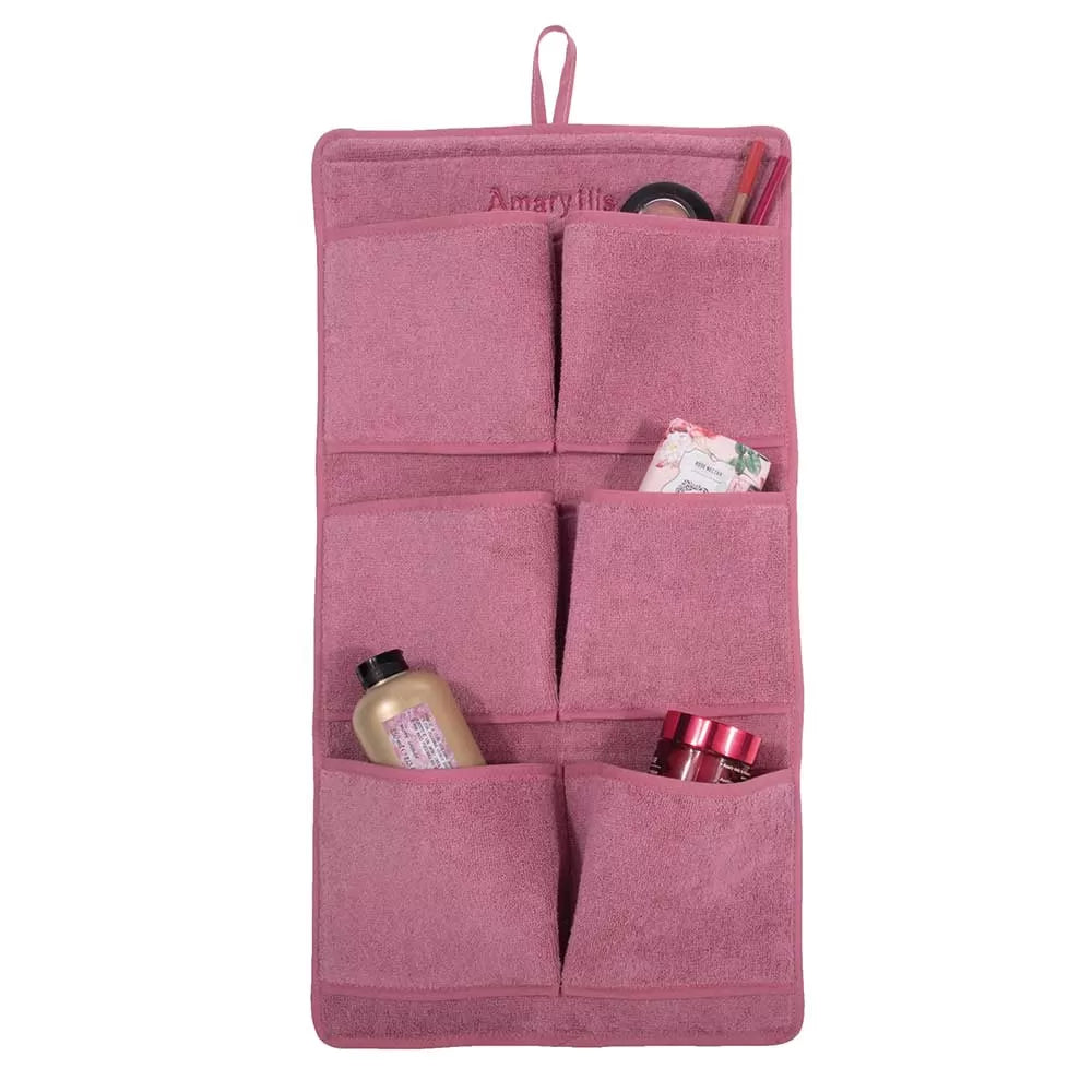 Çantë tualeti banjoje prej materiali peshqiri në ngjyrë rozë e errët