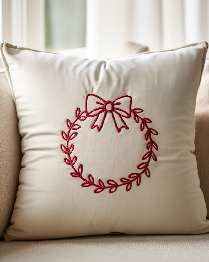 Jastëk dekorativ festiv velvet me qëndisje dhe kordon