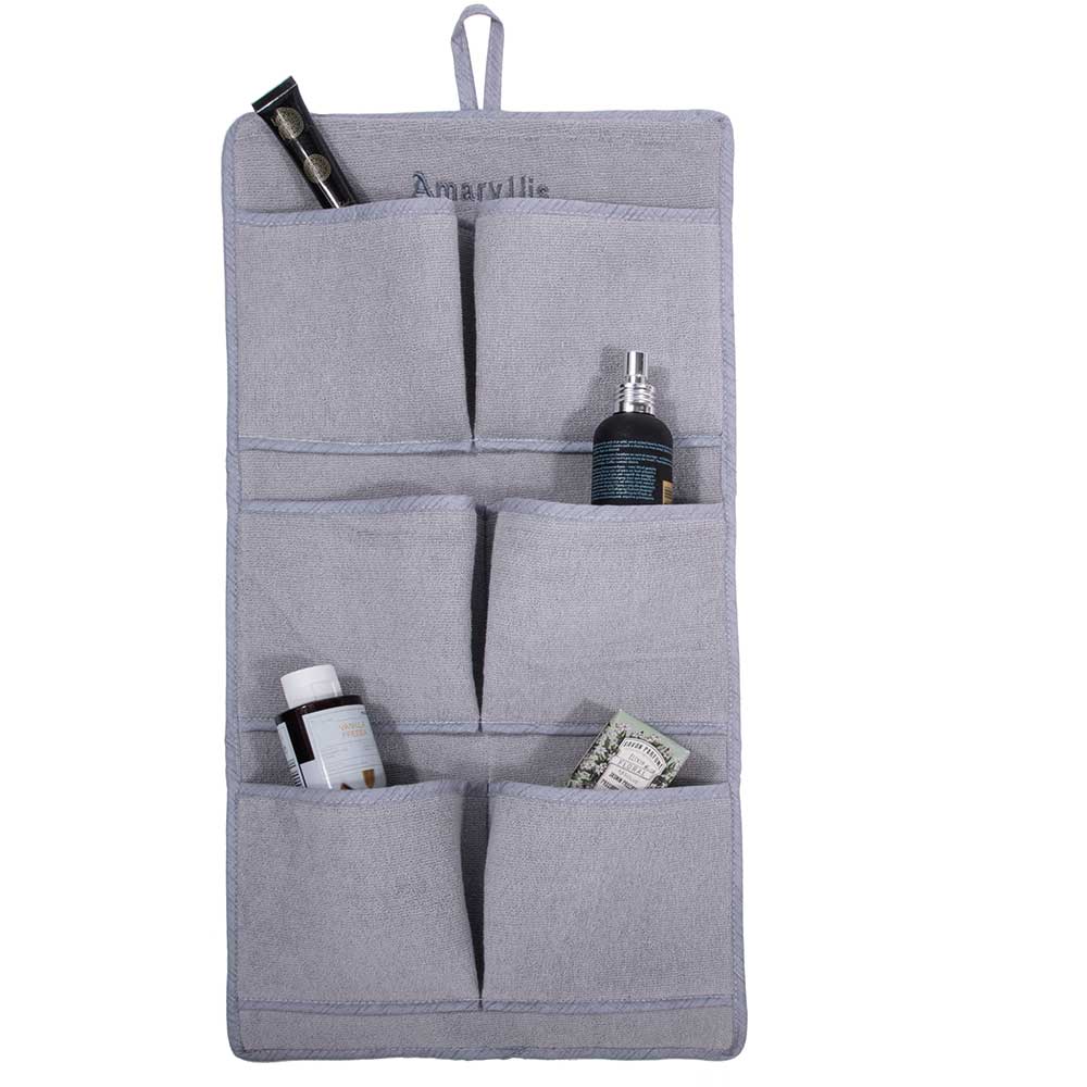 Çantë tualeti banjoje prej materiali peshqiri në ngjyrë gri