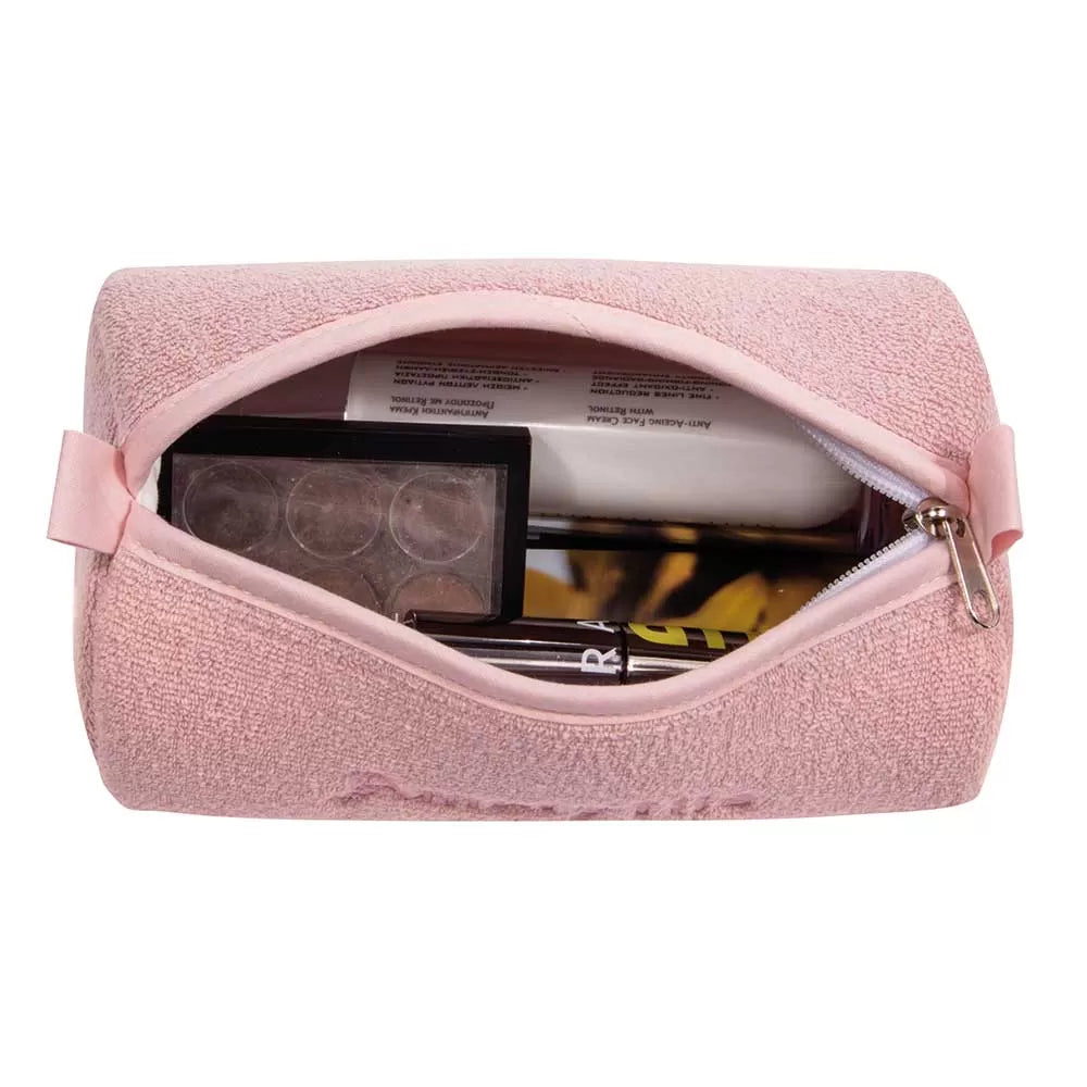 Çantë tualeti në formë kuti, prej peshqiri, ngjyrë rozë