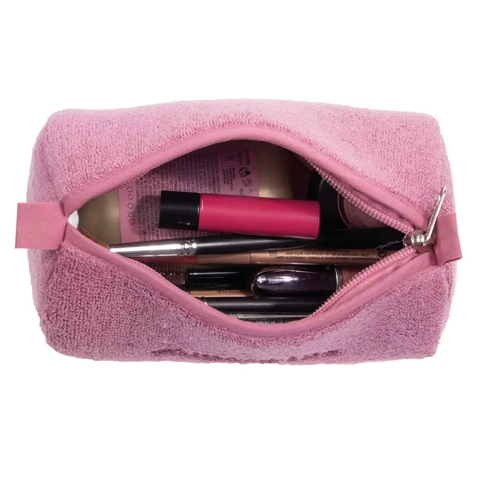 Çantë tualeti në formë kuti, prej peshqiri, ngjyrë rozë e errët