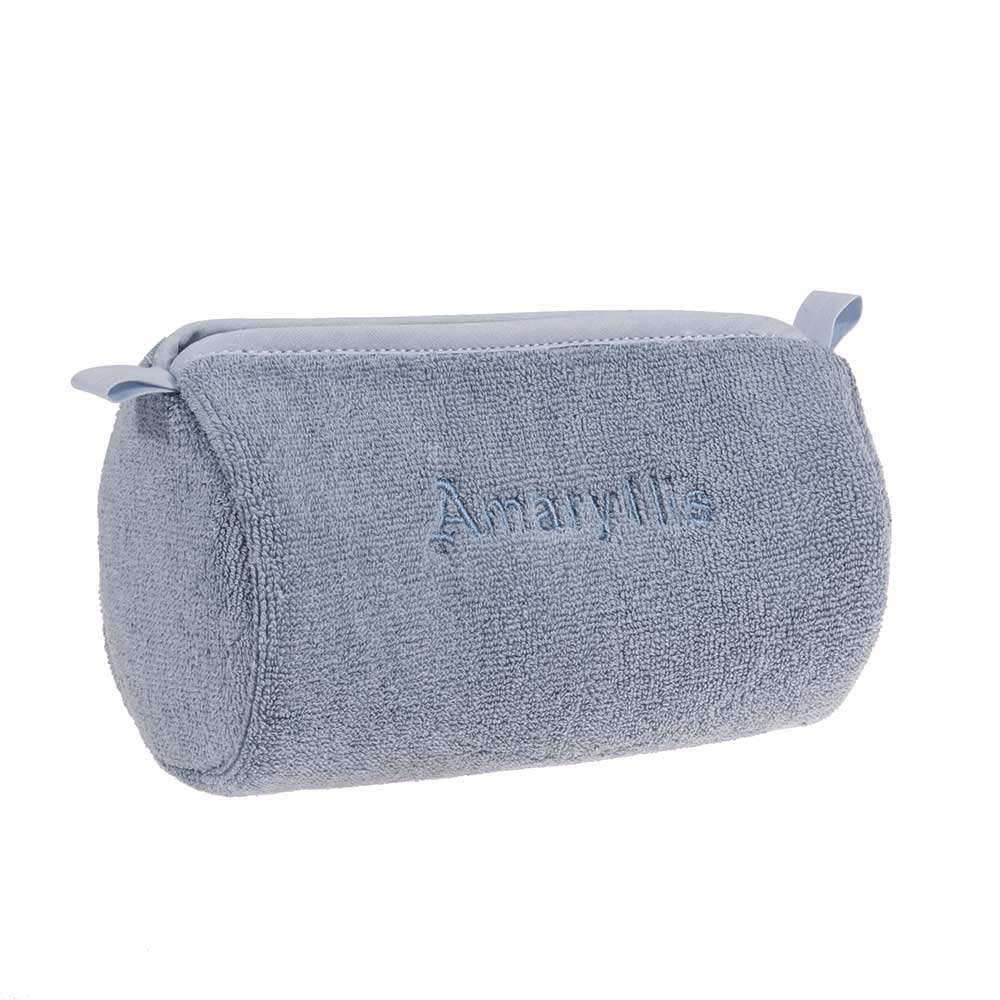 Çantë tualeti në formë kuti, prej peshqiri, ngjyrë blu e çelët