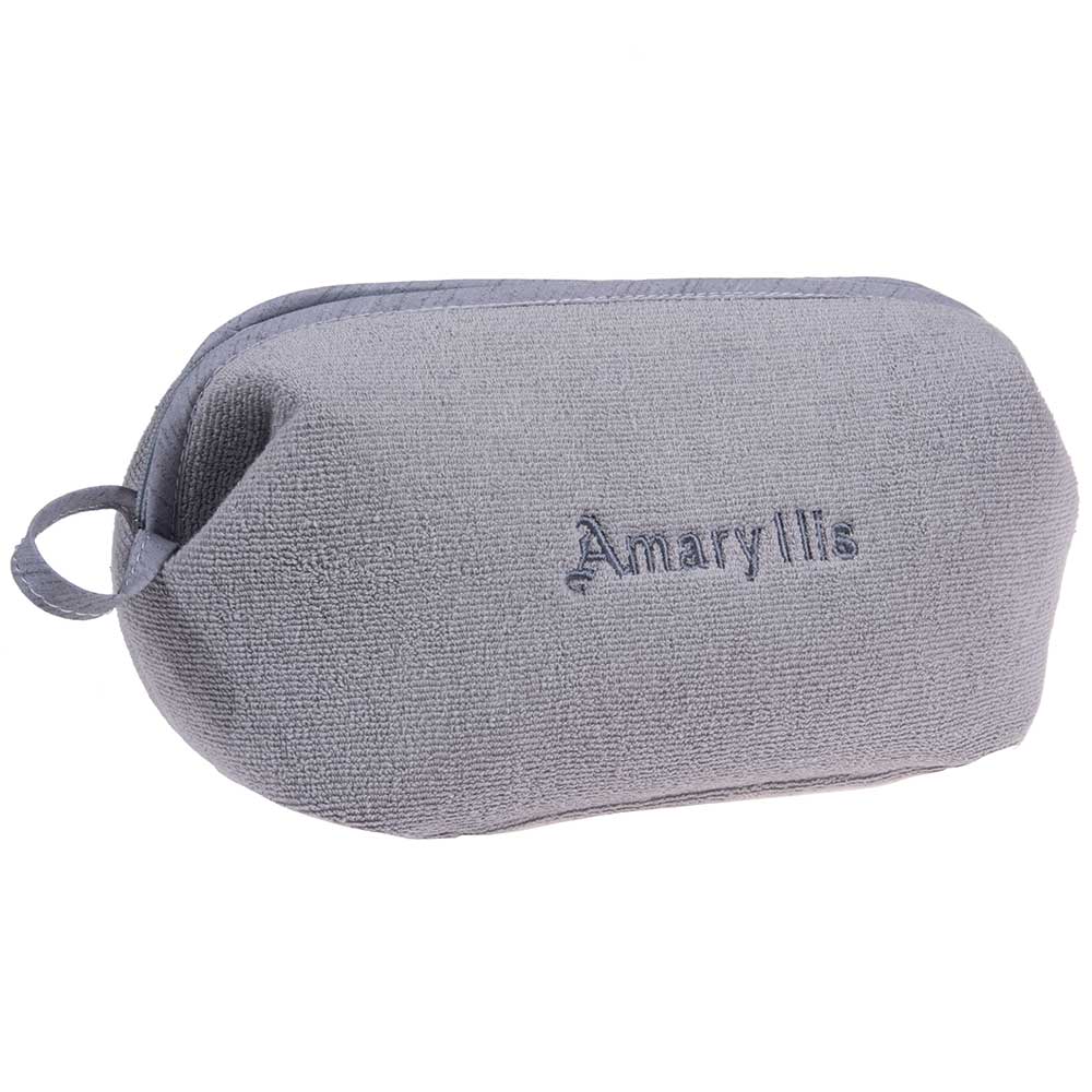 Çantë tualeti e madhe në ngjyrë gri, prej materiali peshqir