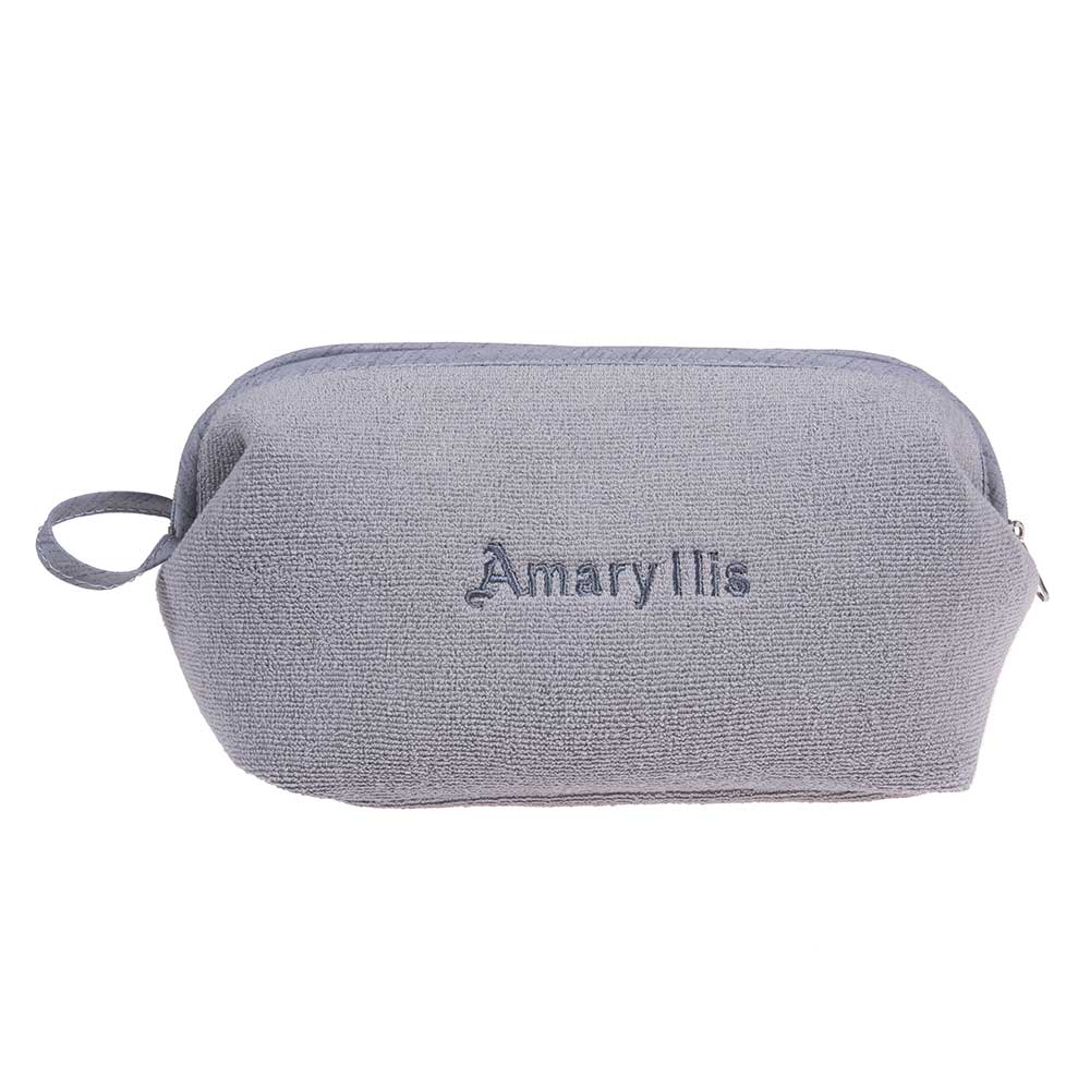 Çantë tualeti e madhe në ngjyrë gri, prej materiali peshqir