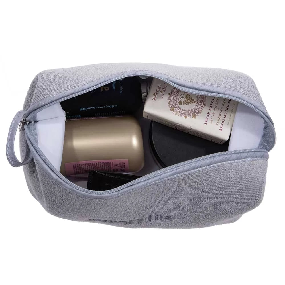 Çantë tualeti e madhe në ngjyrë gri, prej materiali peshqir