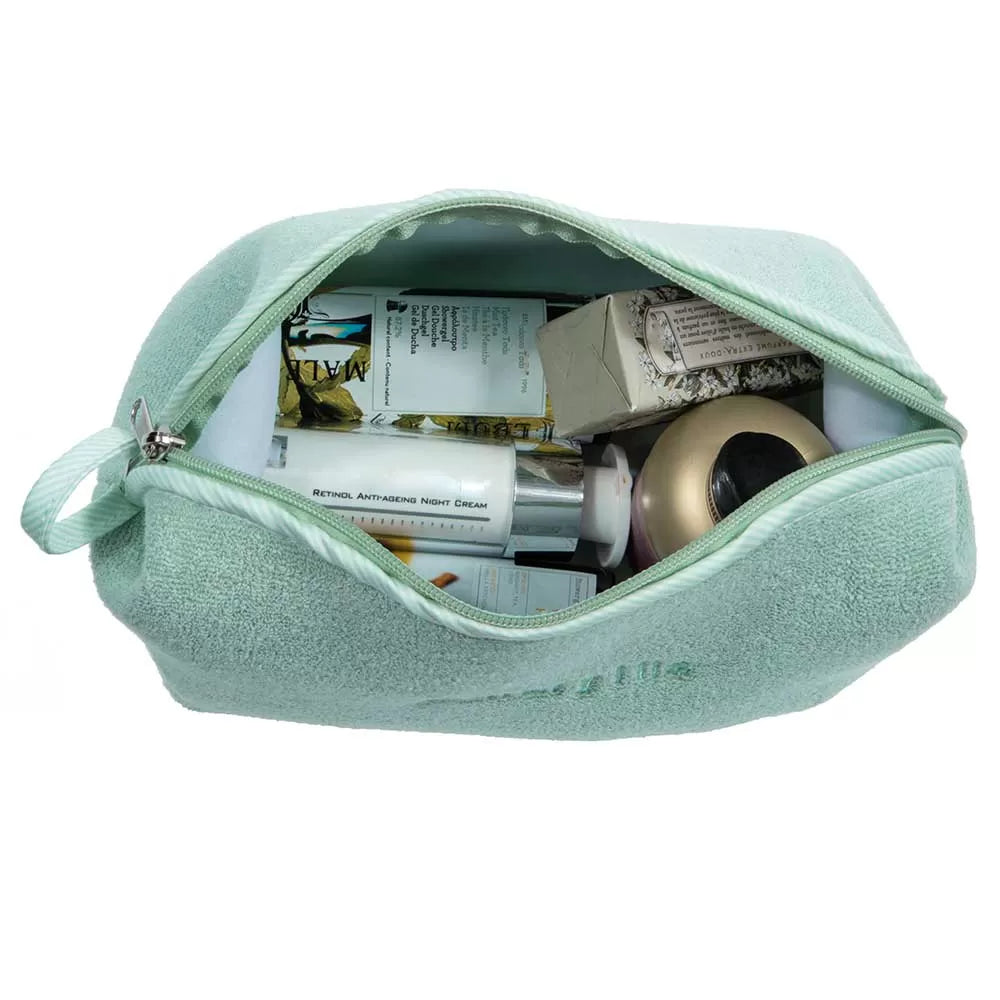 Çantë tualeti e madhe në ngjyrë jeshile, prej materiali peshqir