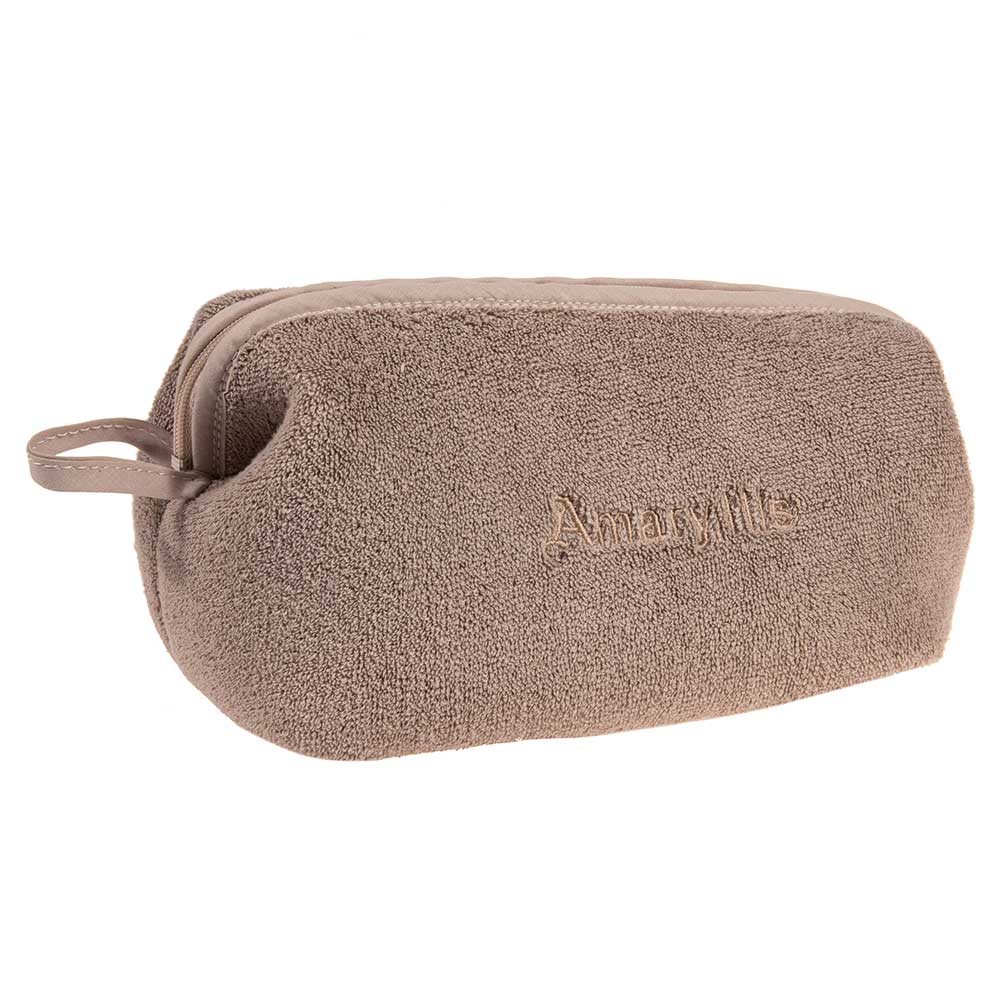 Çantë tualeti e madhe në ngjyrë kafe, prej materiali peshqir