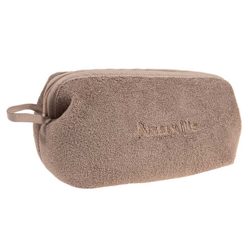 Çantë tualeti e madhe në ngjyrë kafe, prej materiali peshqir