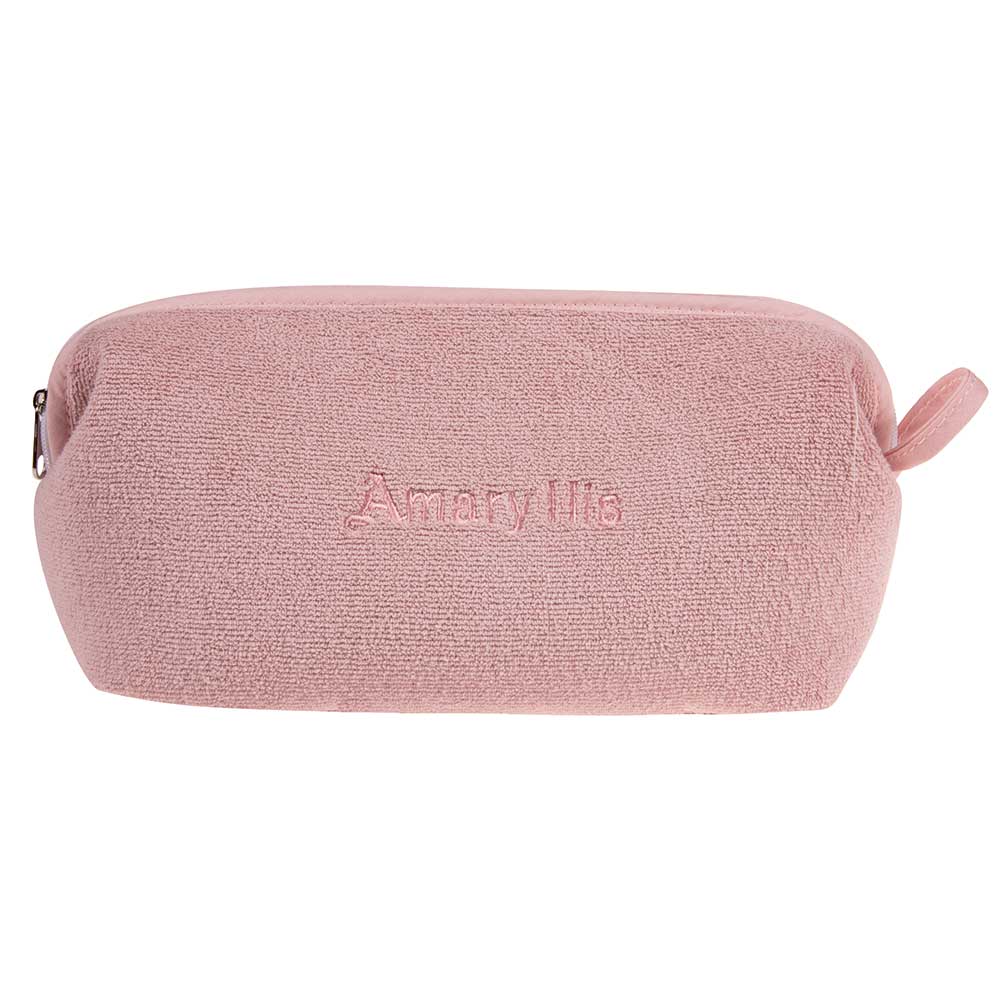 Çantë tualeti e madhe në ngjyrë rozë, prej materiali peshqir