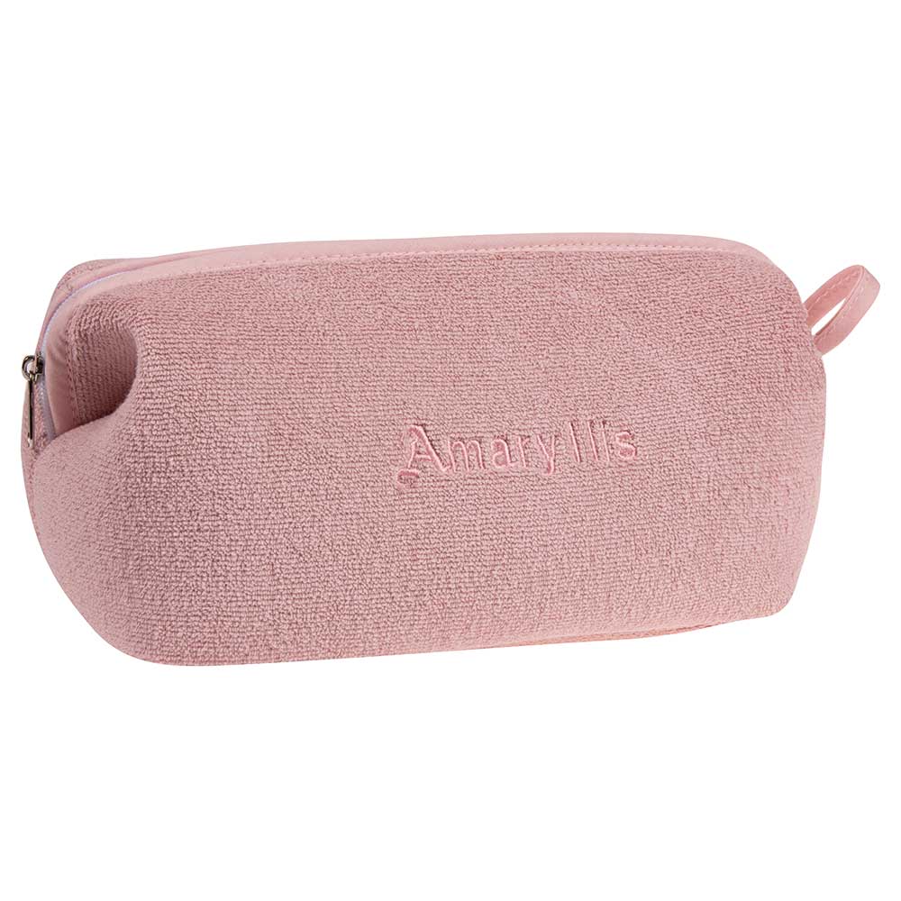 Çantë tualeti e madhe në ngjyrë rozë, prej materiali peshqir