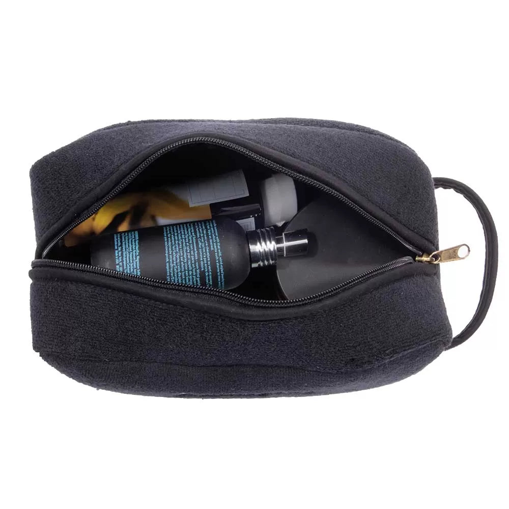 Çantë tualeti nga peshqir pambuku, ngjyrë e zezë, me dorezë