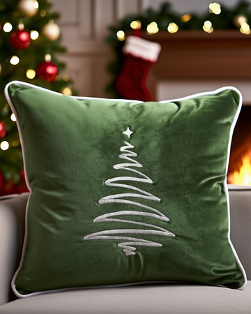 Jastëk dekorativ festiv velvet me qëndisje dhe kordon