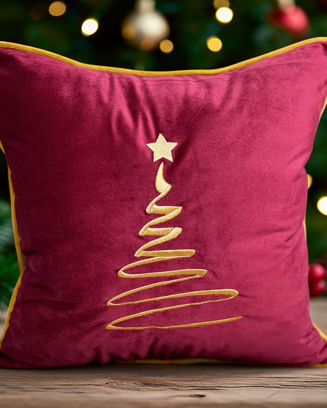 Jastëk dekorativ festiv velvet me qëndisje dhe kordon