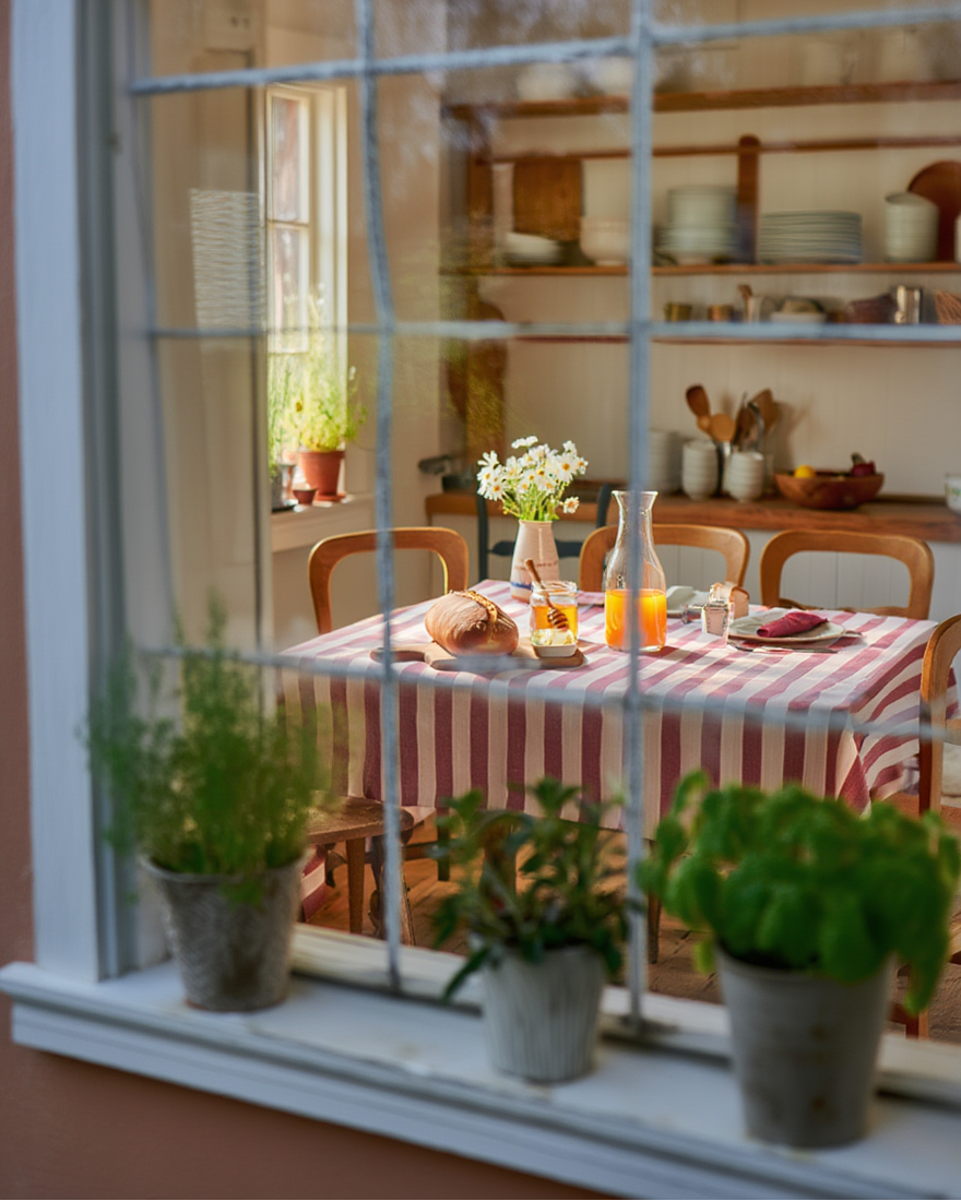 Mbulesë Tavoline me Vija Stil Rustik