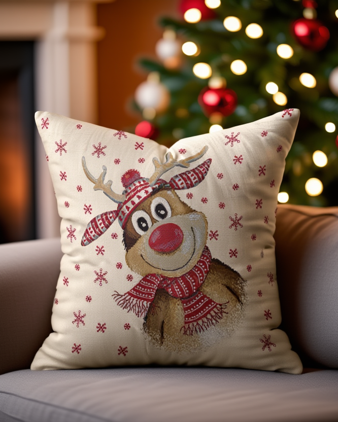 Këllëf jastëku dekorativ me Drer Krishtlindjesh