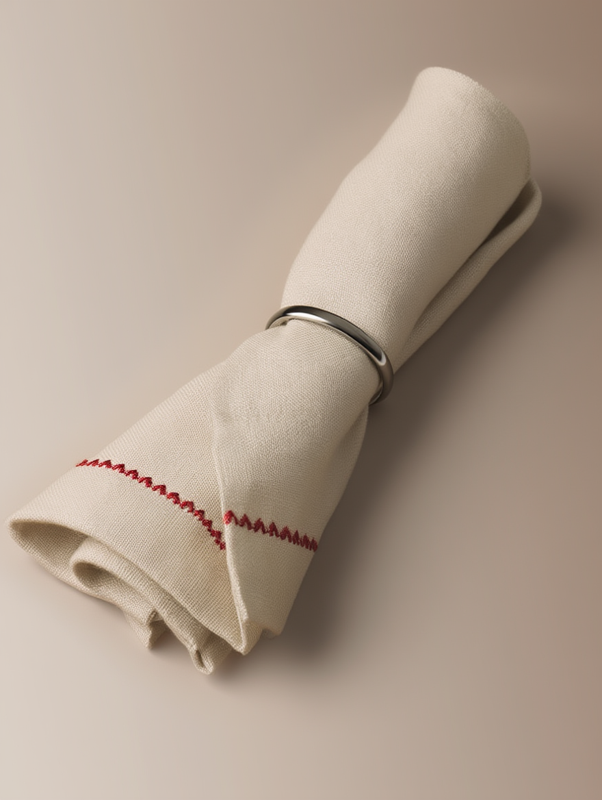 Pecetë tavoline Bezhë me Qëndisje të Kuqe