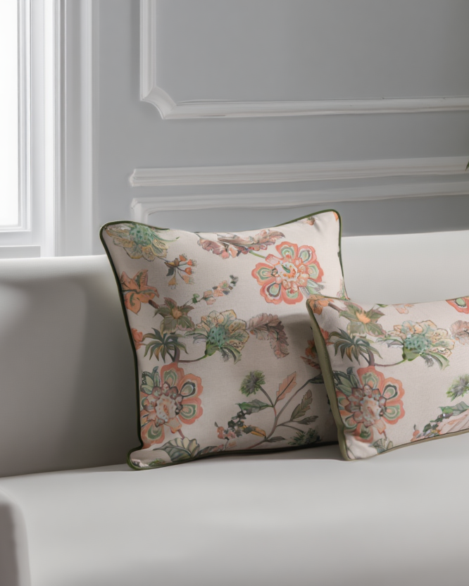 Jastëk Dekorativ me Lule me Kordon Jeshil