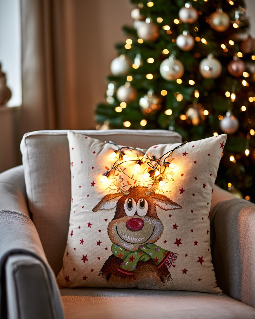 Këllëf jastëku dekorativ me Drer Krishtlindjesh