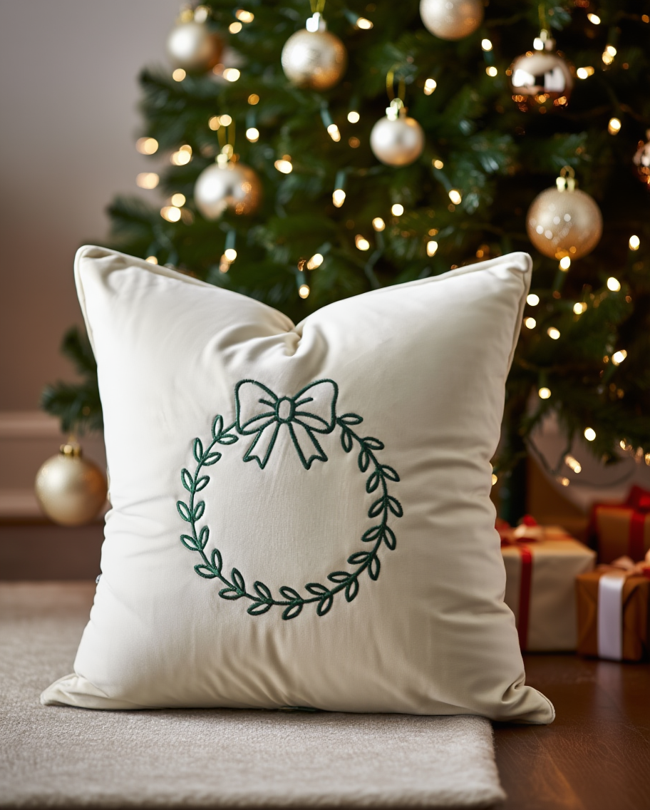 Jastëk dekorativ festiv velvet me qëndisje dhe kordon