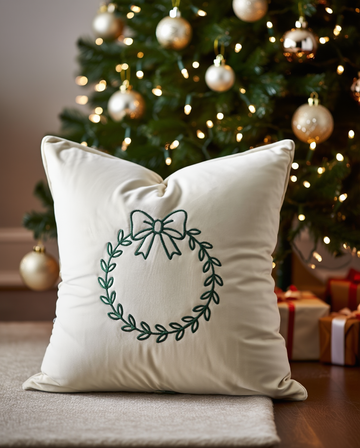 Jastëk dekorativ festiv velvet me qëndisje dhe kordon