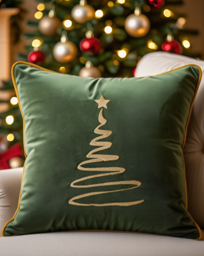 Jastëk dekorativ festiv velvet me qëndisje dhe kordon