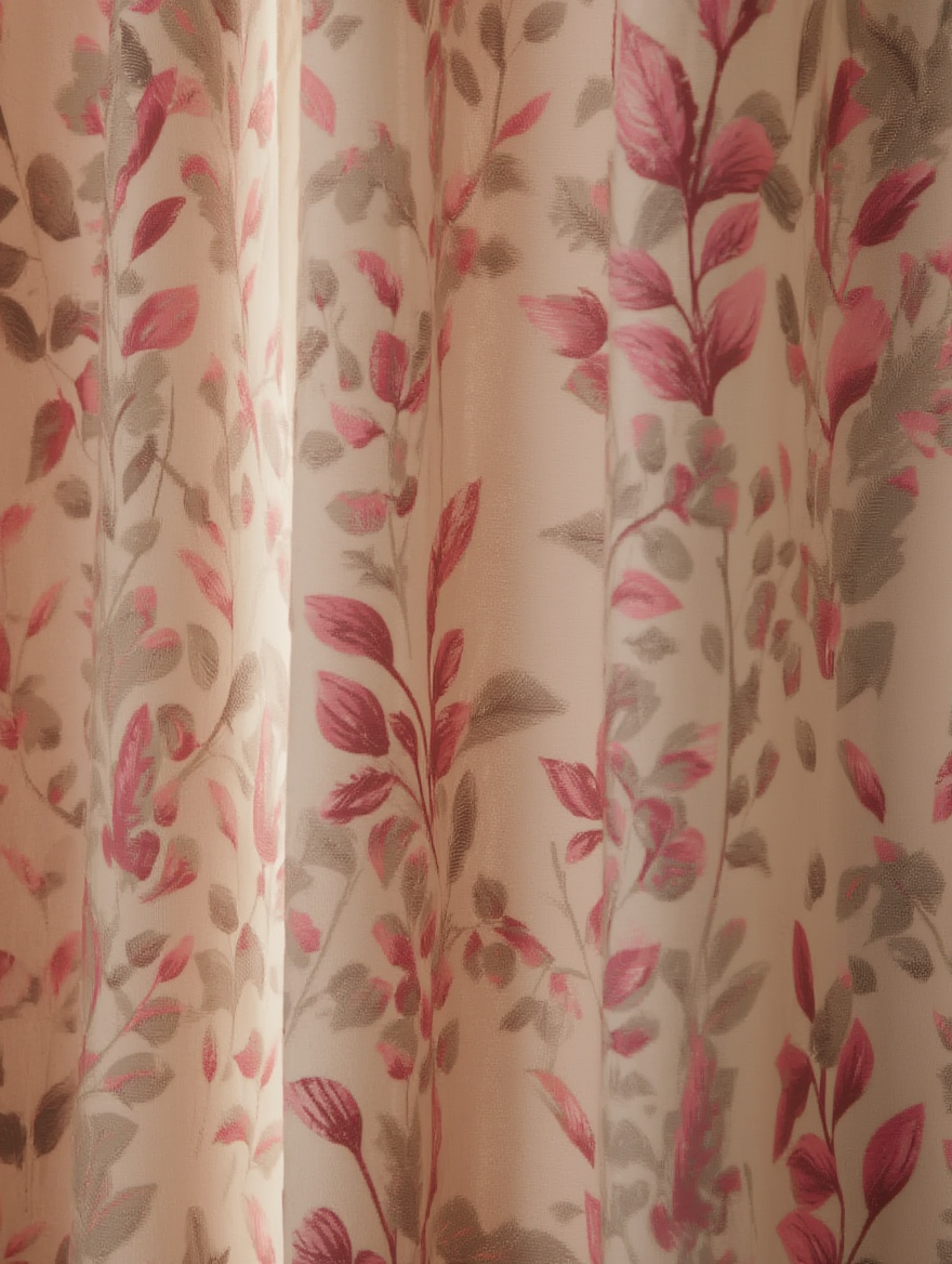 Perde elegante me motive florale në nuanca rozë dhe bezhë