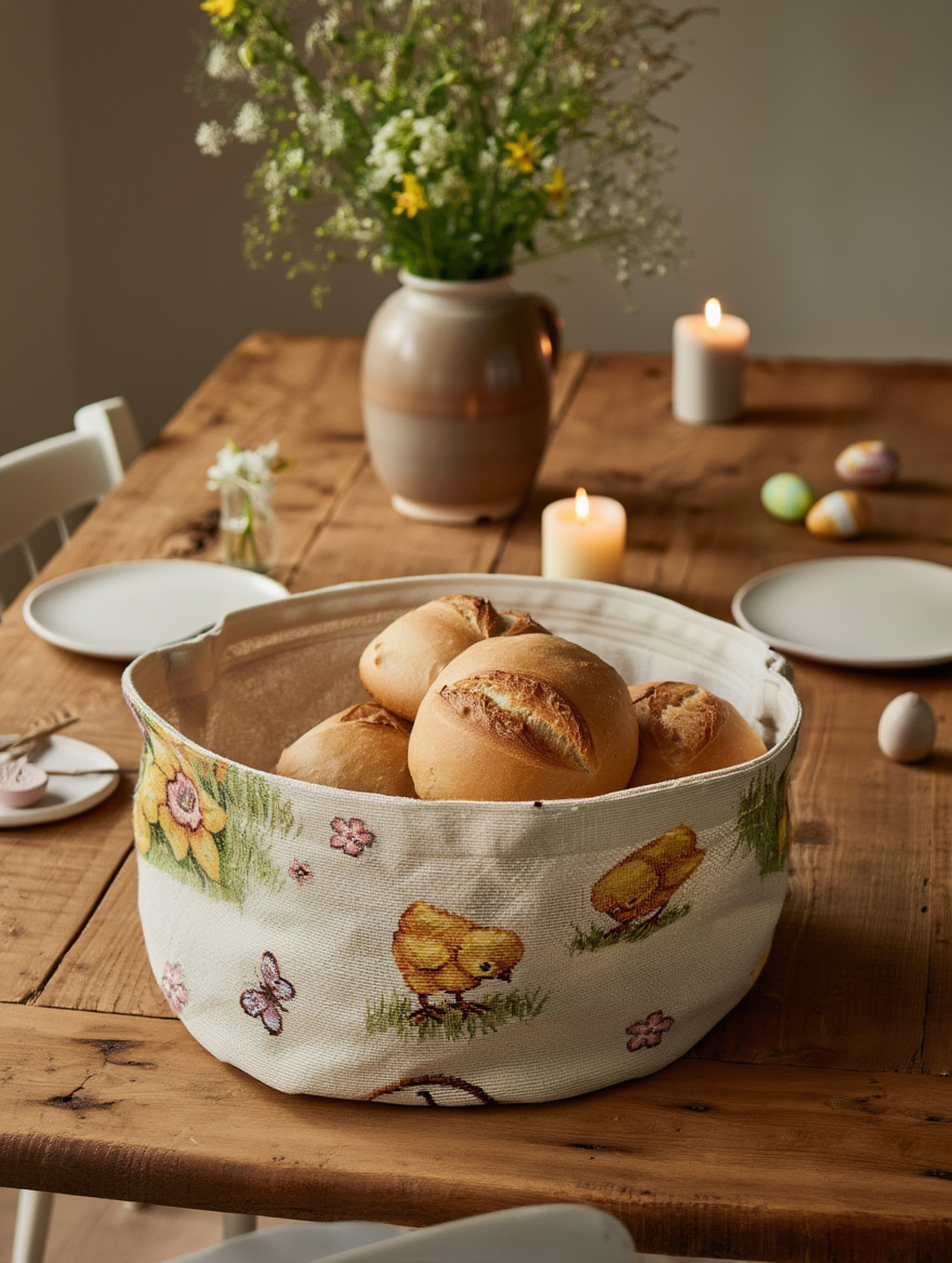 Shportë Tekstili për Bukë me Motive Pashke