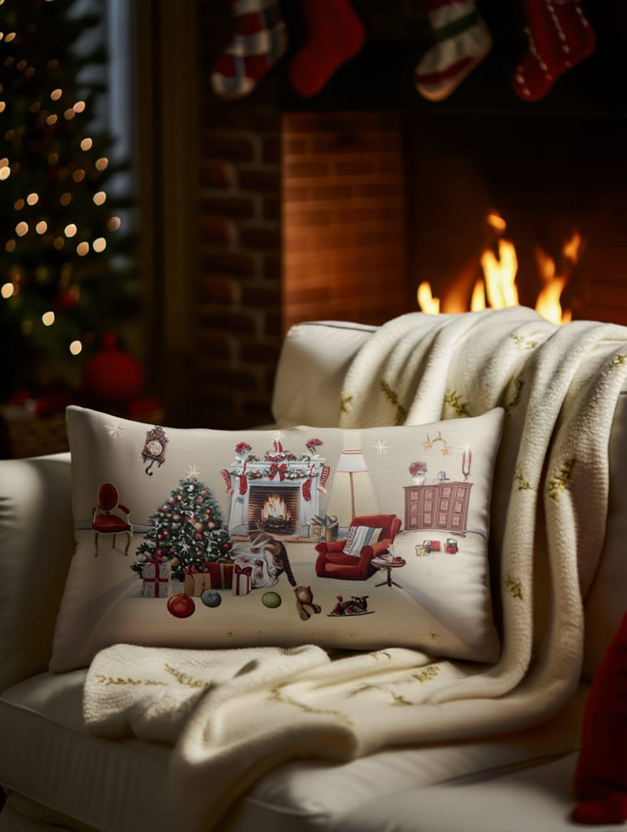 Këllëf jastëku dekorativ me motive festive pa mbushje