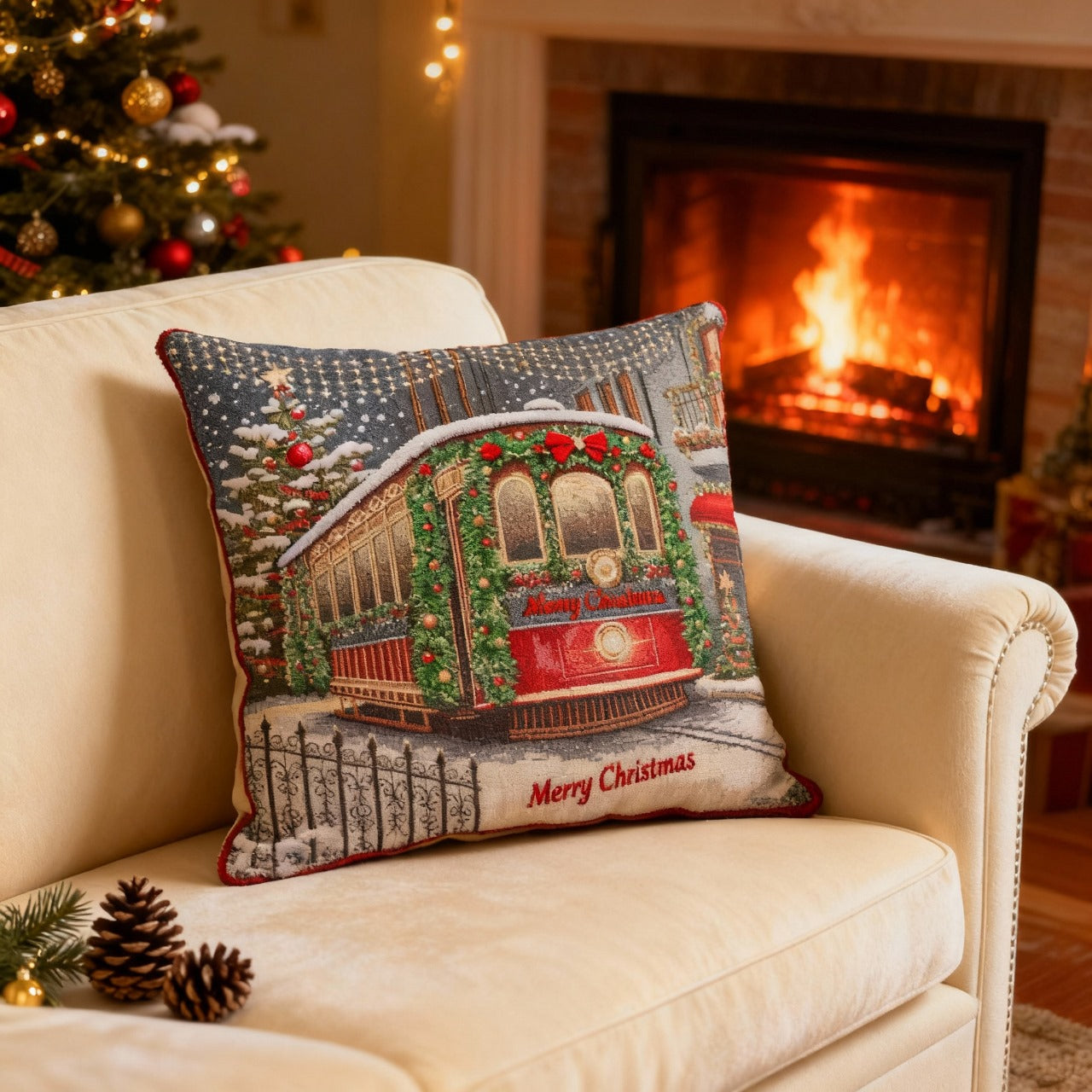 Këllëf jastëku dekorativ me motive krishtlindje pa mbushje