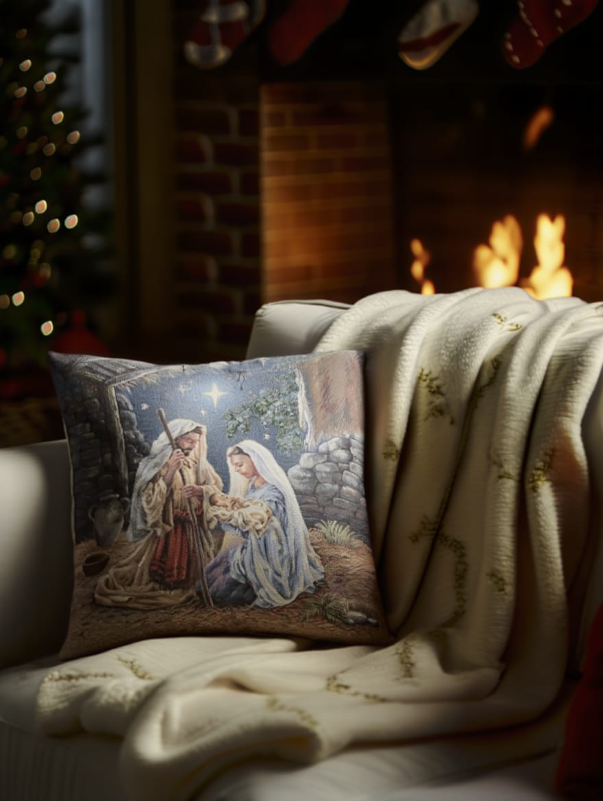 Këllëf jastëku dekorativ me motive krishtlindje pa mbushje