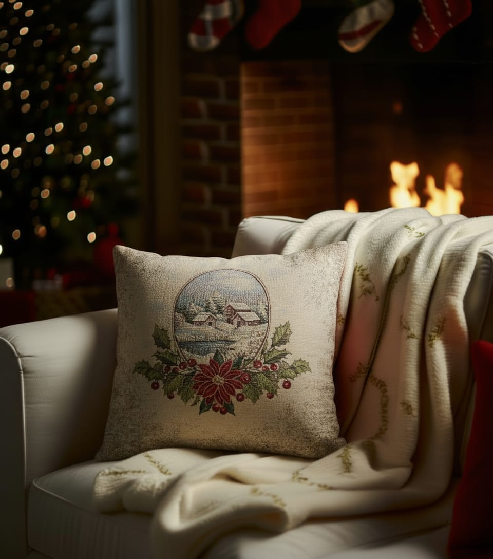 Këllëf jastëku dekorativ me motive krishtlindje pa mbushje