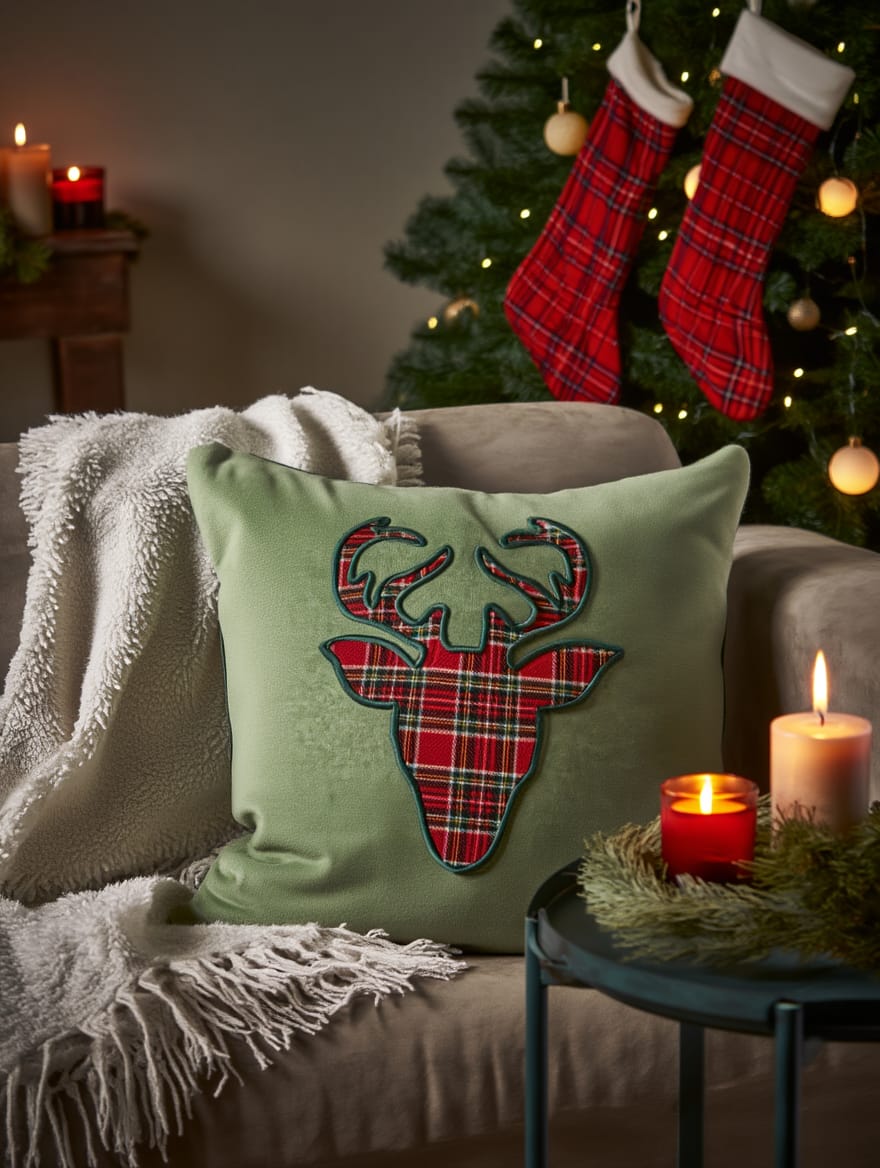 Jastëk dekorativ festiv me qëndisje dhe kordon