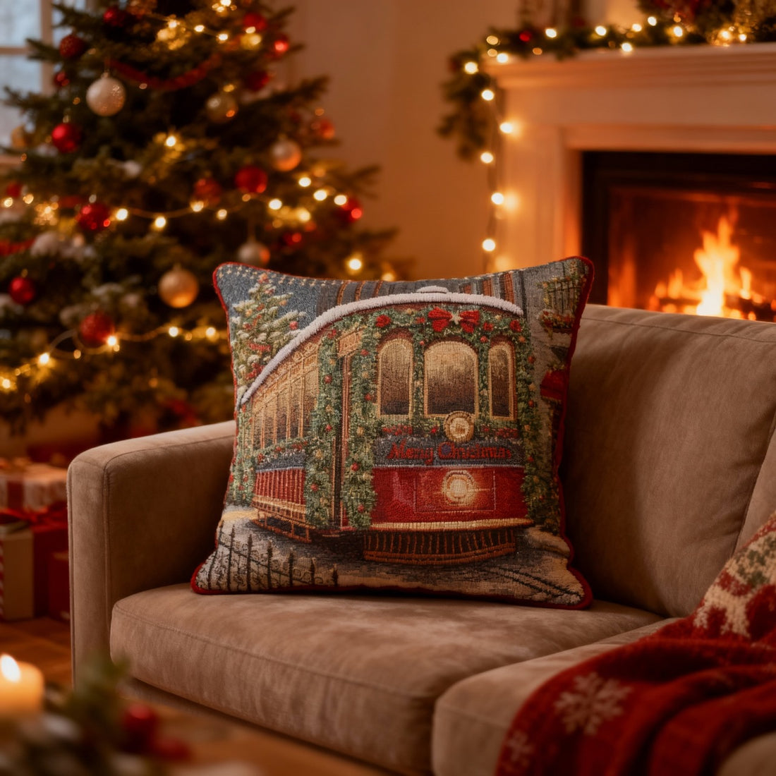 Këllëf jastëku dekorativ me motive krishtlindje pa mbushje