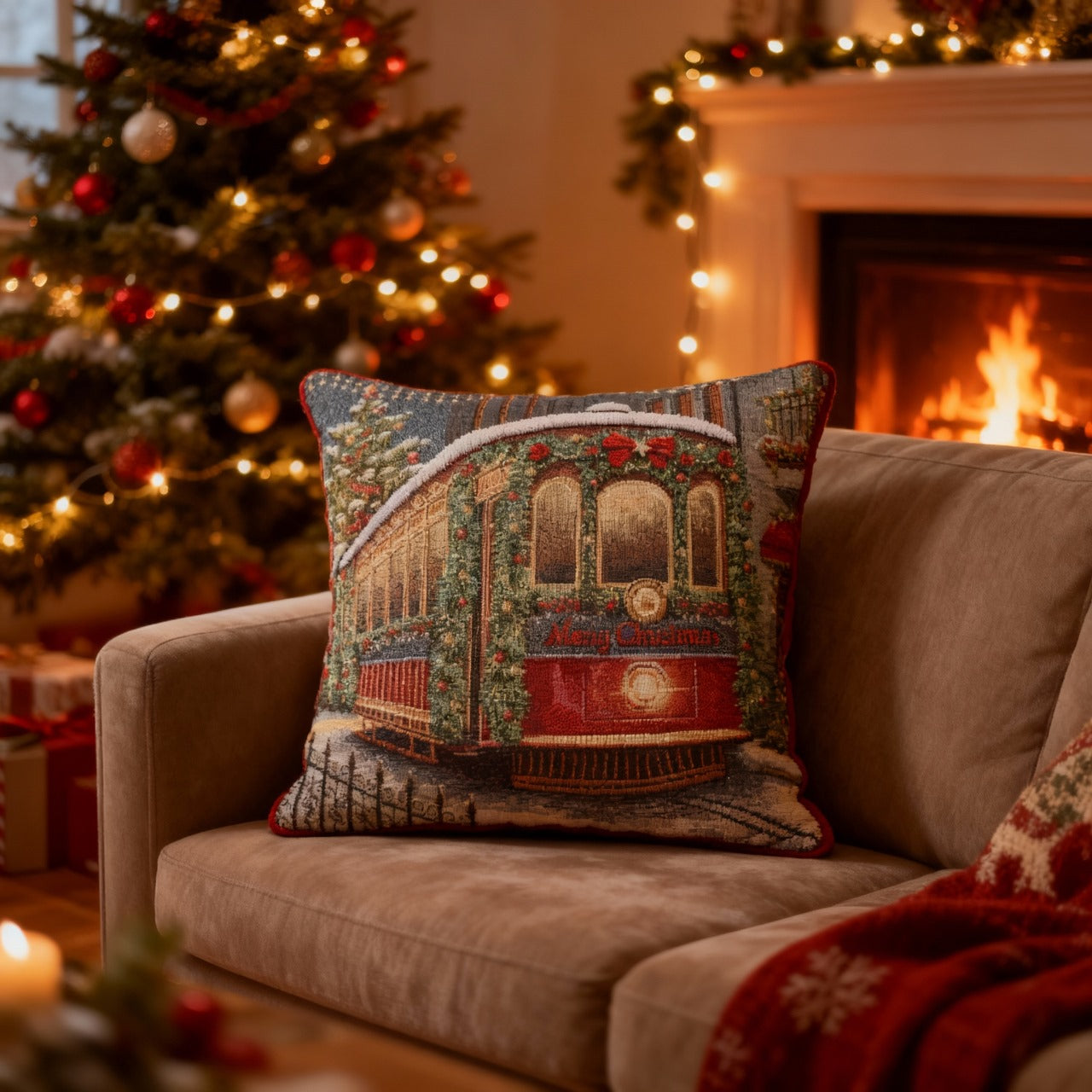 Këllëf jastëku dekorativ me motive krishtlindje pa mbushje