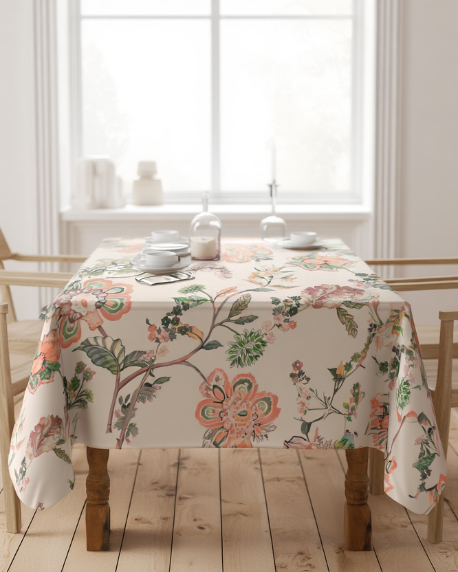 Mbulese tavoline me lule në ngjyra neutrale